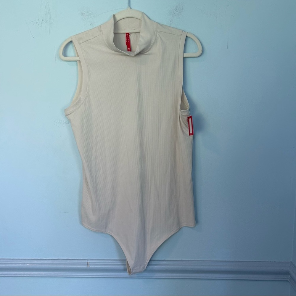 Spanx Cream Suit Yourself Ribbed Mock Neck Sleeveless Smoother Bodysuit Size 1X